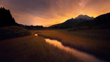 Twilight Serenity Over a Starry Valley wallpaper