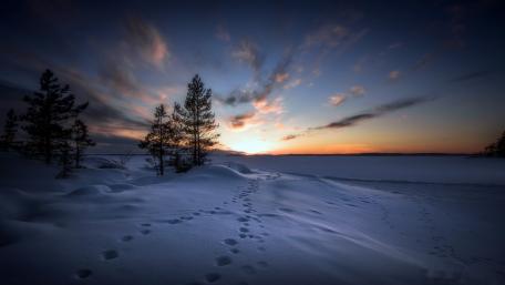 Tranquil Winter Twilight Scene wallpaper
