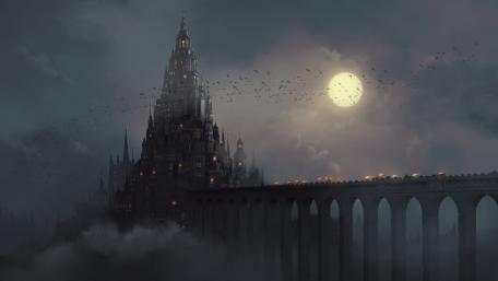 Mystical Castle Beneath the Full Moon wallpaper
