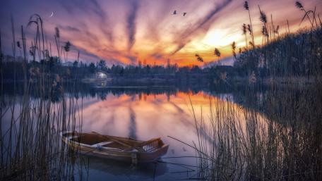 Serene Evening Reflections on the Lake wallpaper