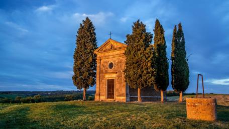 Serene Chapel Under a Vast Blue Sky wallpaper