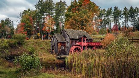 Autumn Serenity at the Watermill wallpaper