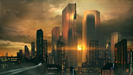 Futuristic Skyline at Sunset wallpaper