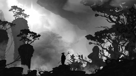 Mystical Silhouette in an Enchanted Forest wallpaper