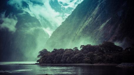 Majestic Mountains and Serene River Scene wallpaper
