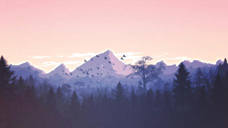 Serene Mountain Sunrise in Minimalist Style wallpaper