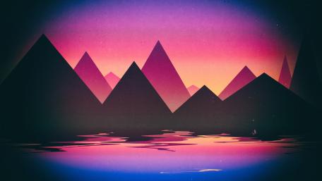 Vibrant Dusk Reflections Over Minimalist Mountains wallpaper