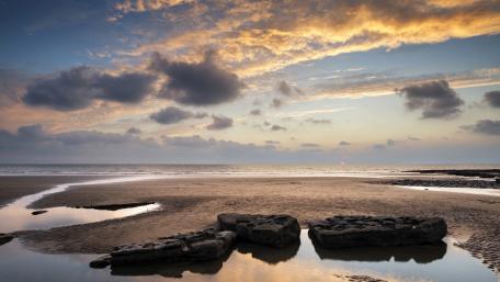 Serene Shoreline at Sunset wallpaper