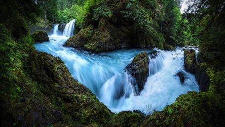 Serene Waterfall Oasis in Nature wallpaper
