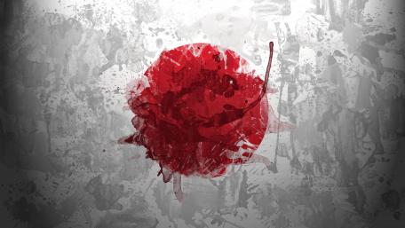 Abstract Red Sunburst Splash on Grey Canvas wallpaper