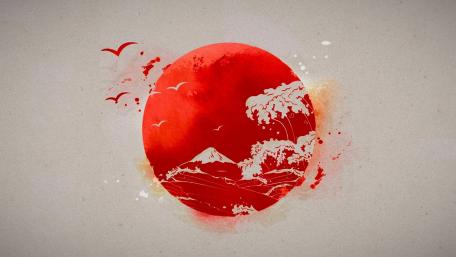 Mount Fuji Elegance in Japanese Flag Essence wallpaper