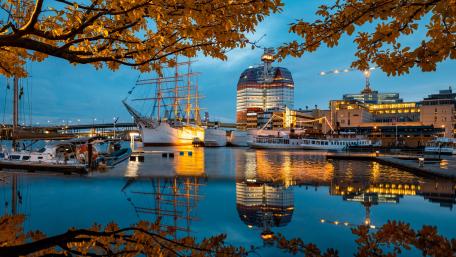 Autumn Evening Serenity by the Port wallpaper