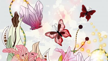 Whimsical Garden of Butterflies and Flowers wallpaper