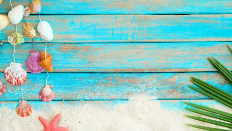 Beach Bliss with Colorful Shells and Planks wallpaper