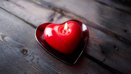 Romantic Heart Candle on Wood Planks Wallpaper wallpaper