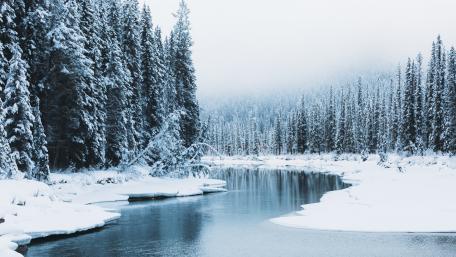 Serene Winter River Landscape wallpaper