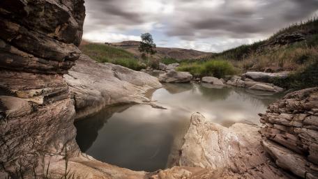 Serene Pond Surrounded by Natural Beauty wallpaper