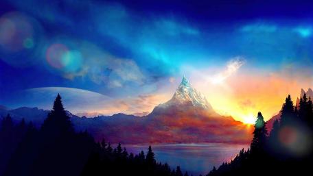 Mystical Sunset Over Snow-Capped Mountain wallpaper