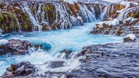 Serene Winter Waterfall View wallpaper
