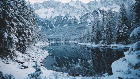 Serene Winter Reflections in Nature's Embrace wallpaper
