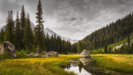 Serene Valley Reflection in Nature's Embrace wallpaper