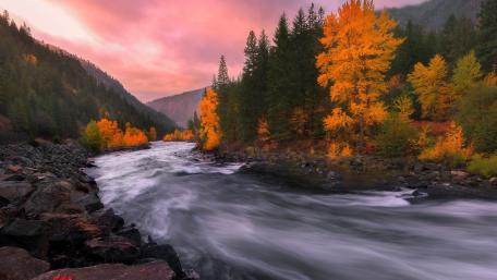 Autumn Serenity Over a Gentle River Moments wallpaper