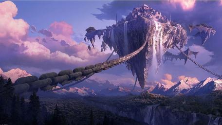 Majestic Skybound Island in Sunset Hues wallpaper
