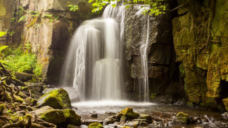 Serenity of Nature's Waterfall View wallpaper
