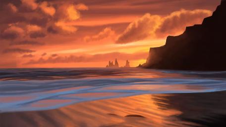 Sea at sunset digital art wallpaper