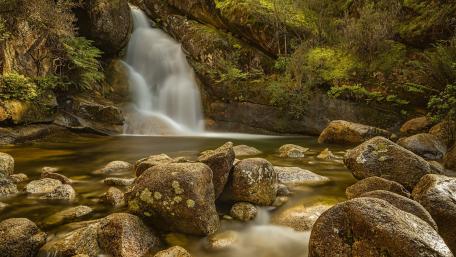 Serene Waterfall Amidst Nature's Beauty wallpaper