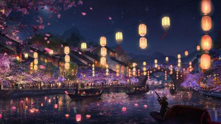Festival of lights in a river digital art wallpaper