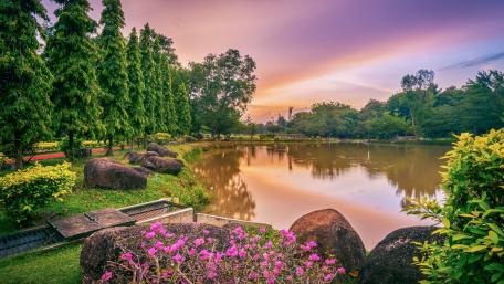 Serene Spring Lake at Dusk wallpaper