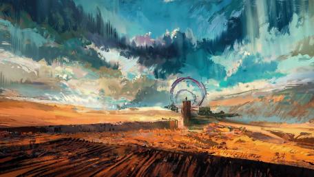 Futuristic Oasis in a Radiant Desert wallpaper