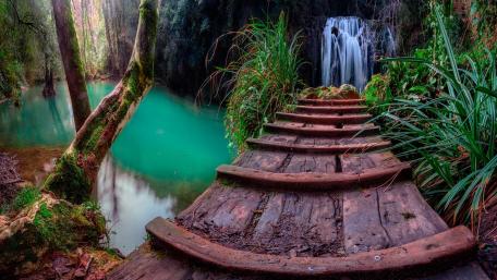 Enchanted Forest Waterfall Scene wallpaper