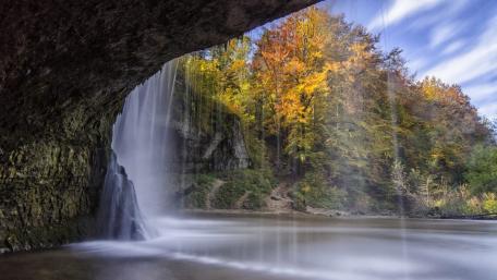Autumn Serenity by the Waterfall wallpaper