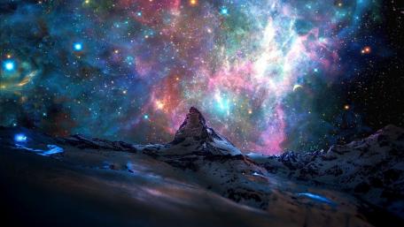 Matterhorn with nebula wallpaper