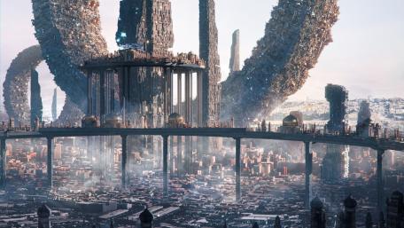 Futuristic Metropolis Bathed in Morning Light wallpaper