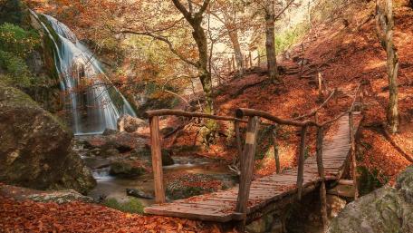 Autumn Serenity by the Waterfall wallpaper