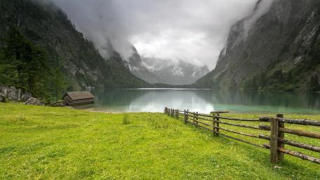 Boathouse at the Berchtesgaden National Park Obersee Lake (upper lake) wallpaper