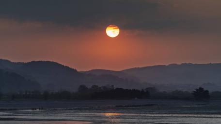 Beach, Hills and Beautiful Sunset wallpaper