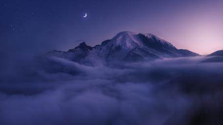 Mountain Tranquility Under a Starry Twilight Sky wallpaper