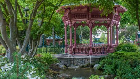 Elegant Gazebo Surrounded by Nature's Beauty wallpaper