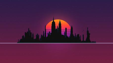 Retrowave in night city wallpaper