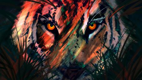 Digital painting tiger wallpaper