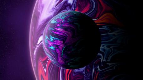 Colorful planet with its colorful moon wallpaper