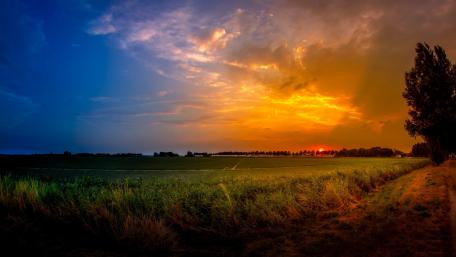 Breathtaking Sunset Over the Countryside Field wallpaper