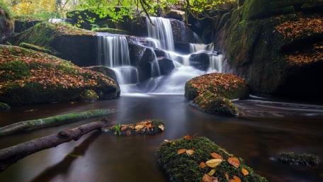 Serene Tranquility of Waterfall Scene wallpaper