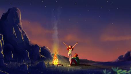Starlit Campfire with Loving Couple wallpaper