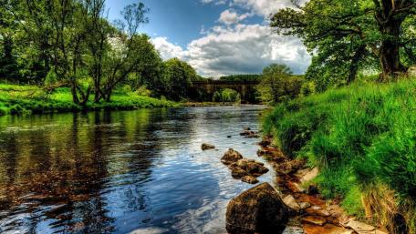 Serene River under a Beautiful Sky wallpaper
