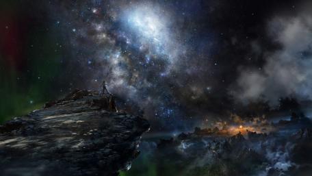 Cosmic Adventure Above the Cliff wallpaper